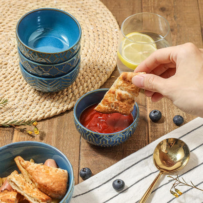 Sureasy Mini Ceramic Dipping Bowls – 4 oz, 3.5 Inch Small Bowls for Sauces & Side Dishes, Microwave & Dishwasher Safe, Set of 4, Blue