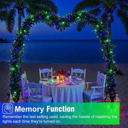 Christmas Lights Outdoor, 66FT 200 LED Christmas Tree Lights with 8 Modes Waterproof, Plug in Connectable String Twinkle Light Green Wire for Tree Patio Party Decorations, Blue Green