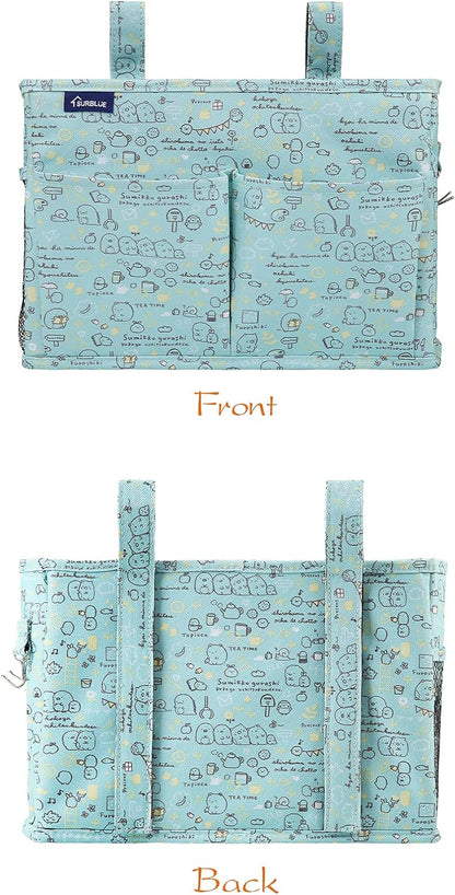 Surblue Bedside Caddy Hanging Bed Organizer Storage Bag Pocket for Bunk and Hospital Beds, College Dorm Rooms Baby Bed Rails,Camp Chiars，Wheelchair Side Bag，4 Pockets and 2 Hooks (Cartoon)