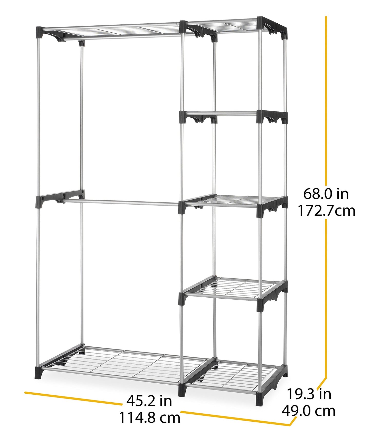 Whitmor Double Rod Freestanding Closet Organizer, Silver