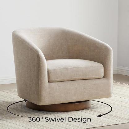 CHITA Swivel Accent Chair, FSC Certified Upholstered Fabric Barrel Chair for Living Room Set of 2, Fully Assembled, Flax Beige