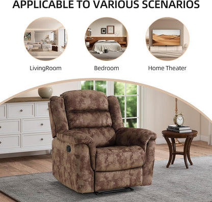 EBELLO Manual Recliner Chair, Soft Fabric Recliner Sofa with Overstuffed Armrest and Backrest for Living Room, Bedroom, Brown