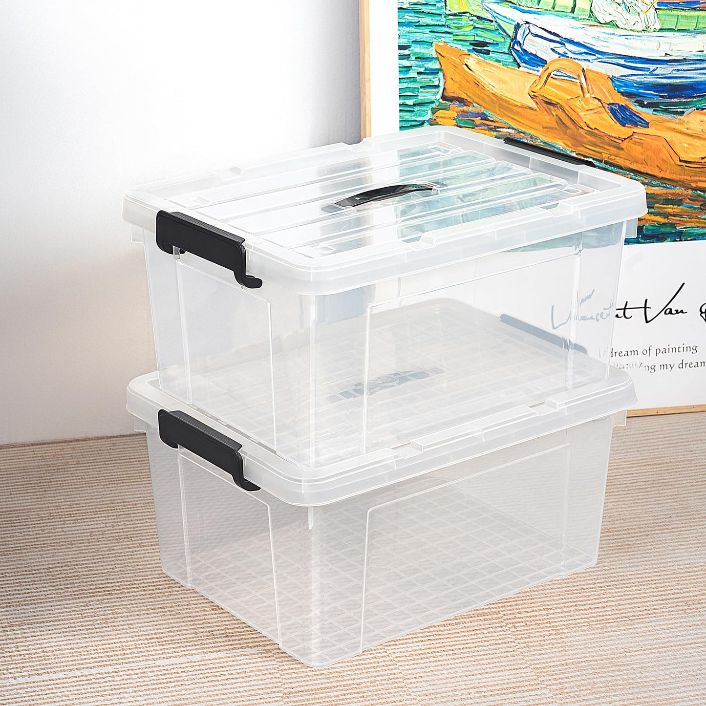 Cetomo Lidded Storage Bin with Handle, Storage Bins with Lid, Organizing Container with Secure