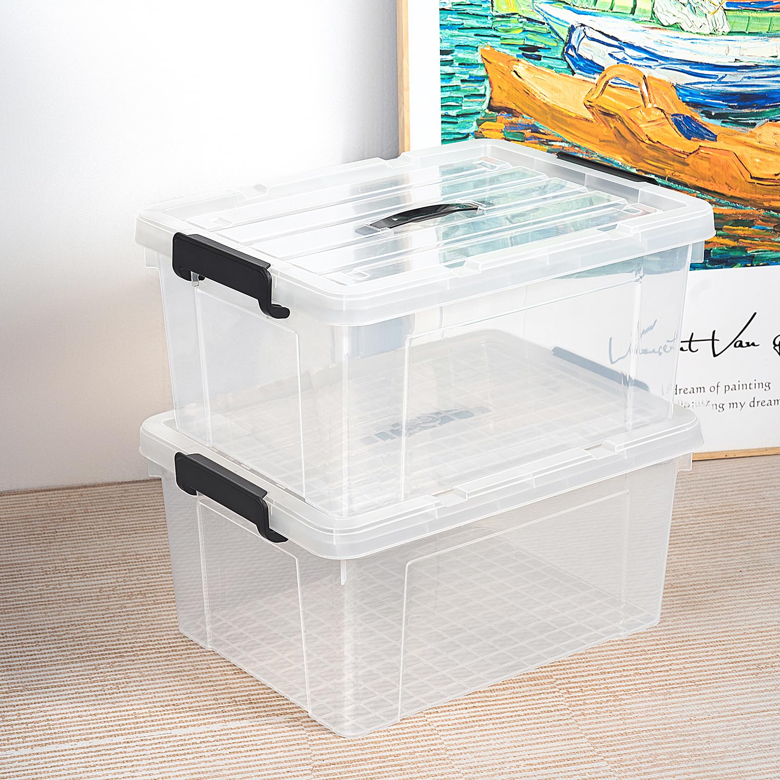 Cetomo Lidded Storage Bin with Handle, Storage Bins with Lid, Organizing Container with Secure