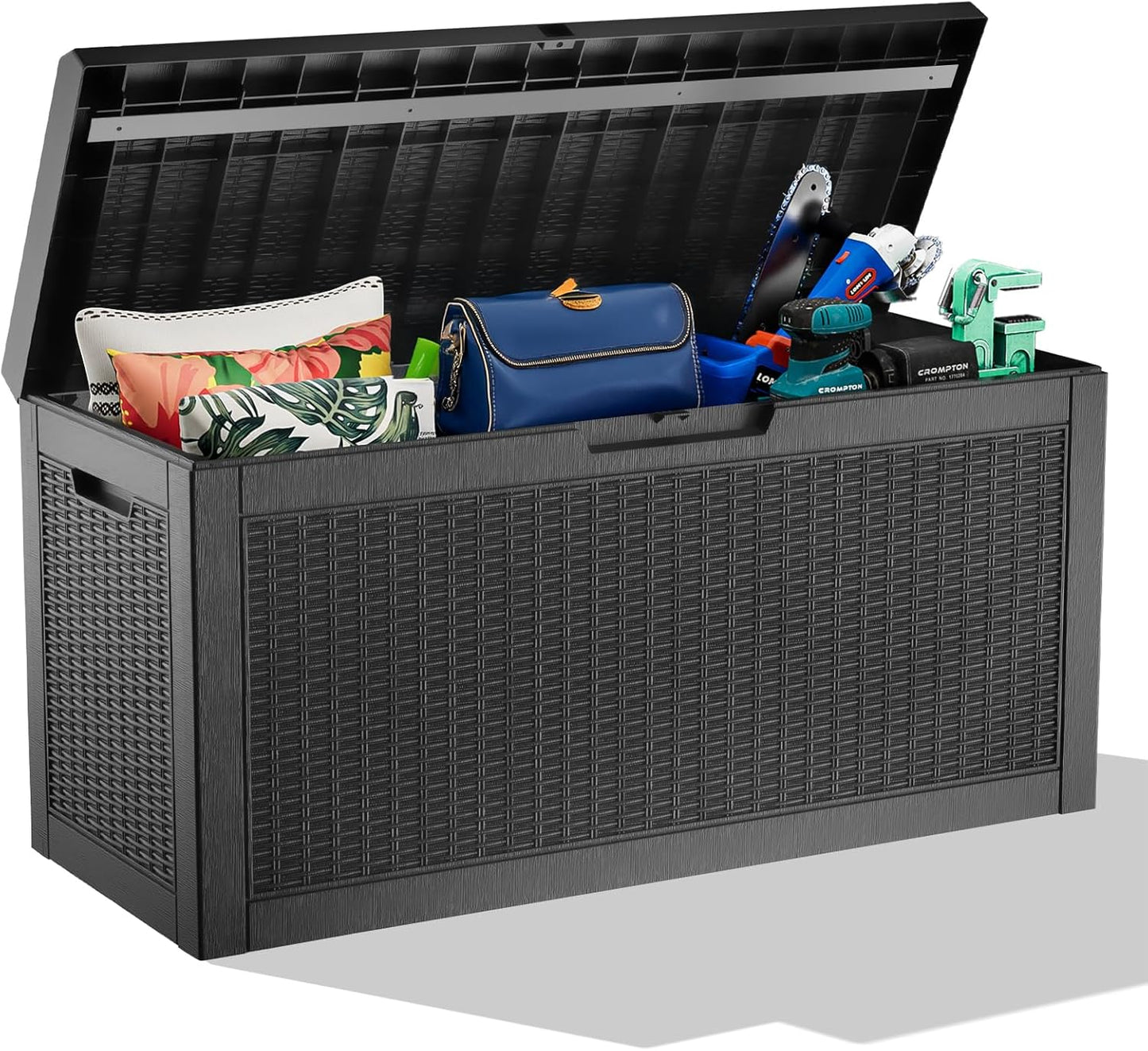 Vixzen 60 Gallon Outdoor Deck Box,Lockable Resin Waterproof Storage Box,UV Resistant,Weather Resistance,Outside Storage Bin for Gardening Tools,Pool Supplies,Black