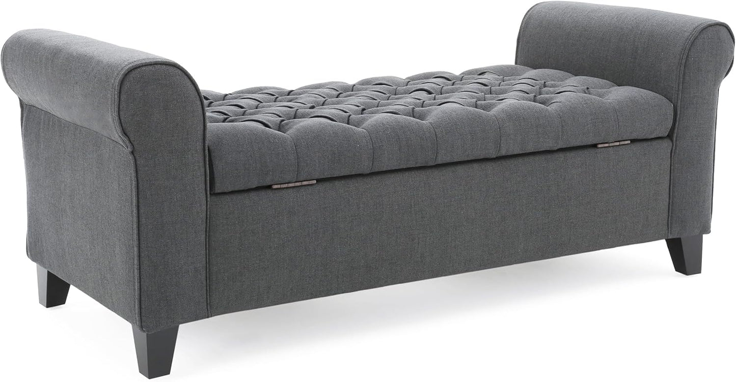Christopher Knight Home Keiko Fabric Armed Storage Bench, Dark Grey, 19.50”D x 50.00”W x 19.25”H