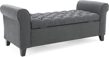Christopher Knight Home Keiko Fabric Armed Storage Bench, Dark Grey, 19.50”D x 50.00”W x 19.25”H