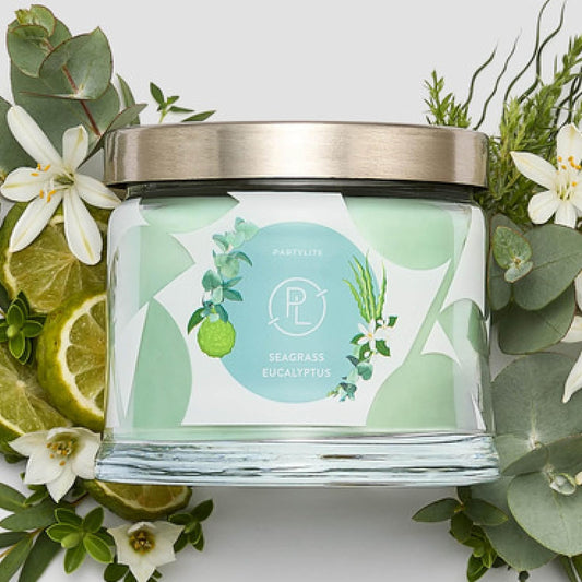 PartyLite Sea Grass Eucalyptus Scented, Notes of Eucalyptus, Lemon, Seagrass & Driftwood, 13.2oz