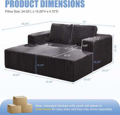 Hobestluk Modular Sectional Sofa Memory Foam Couch Sofa Bed Loveseat with Chaises Cloud Couch with Removable Cover Large Sectional Couches for Living Room (Strip Grey, Sofa Bed)