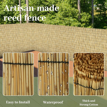 Natural 6FT X 16.4FT Reed Fencing Roll, Balcony Privacy Shade Reed Bamboo Fencing Garden Fence Border, Wind Block Sunshade Fence Screen for Outdoor Yard Patio Flower Bed Edge