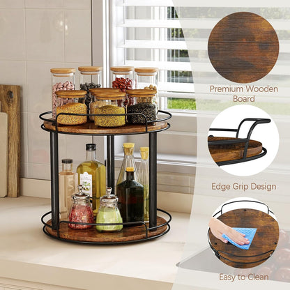 LAMU 10.2'' Wood Lazy Susan Turntable Organizer for Cabinet, 2 Tier Lazy Susan Spice Rack Organizer for Kitchen, Table Top, Countertop, Pantry, Medicine Organizer