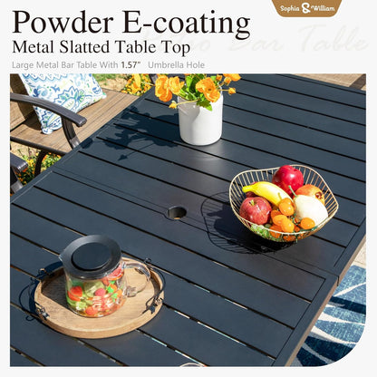 Sophia & William Outdoor Bar Set, Patio Bar Table and Chairs Set, Bar Height Patio Set - 6 x Swivel Bar Chairs(Brown-Padded), 1 x Rectangular Bar Table(Black)