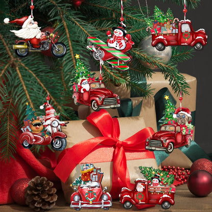 Wooden Christmas Truck Ornaments Red Truck Wooden Hanging Ornaments Wooden Car Crafts with Bead Farmhouse Hanging Decor for Xmas Tree Decoration Holiday Parties Craft Supplies 24 Pieces