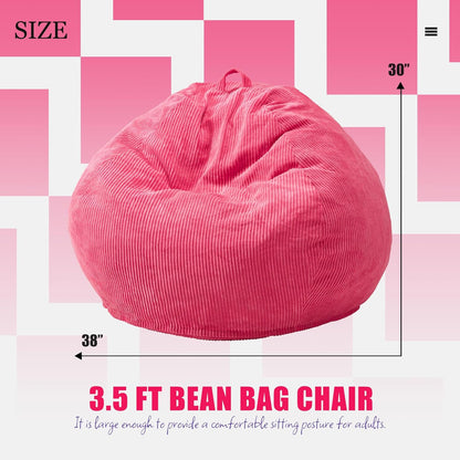Hobestluk 3.5FT Bean Bag Chair Adult Bean Bag Chair Large Bean Bag Chair with Filler Included Teardrop Bean Bag with Removable Cover for Bedroom Living Room - (Large, Pink)