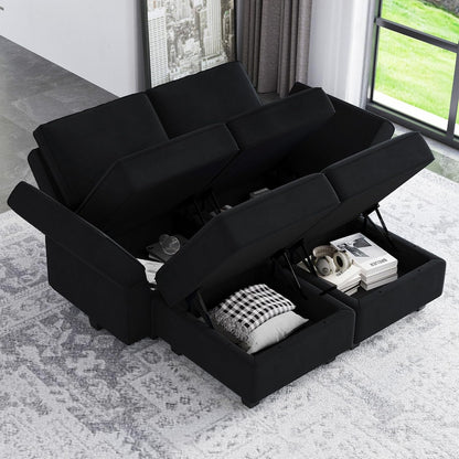 Belffin Modular Sectional Sofa with Reversible Chaise L Shaped Couch with Ottoman Modular Sofa Couch with Storage Black