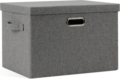 Large 17" 36 Quart Collapsible Stackable Storage Bins with Lids, 1 Pack Grey Foldable Fabric Closet Storage Boxes with Lids, 4 Handles Heavy-duty Linen Cube Baskets for Bedroom