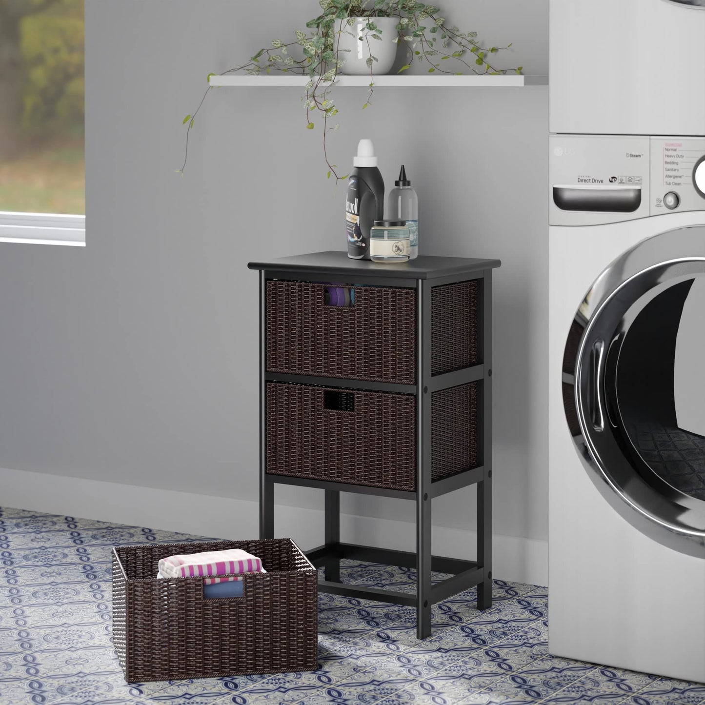 Winsome Omaha Home Storage Rack with 3 Baskets, Stackable Storage Bins for Home Organizing