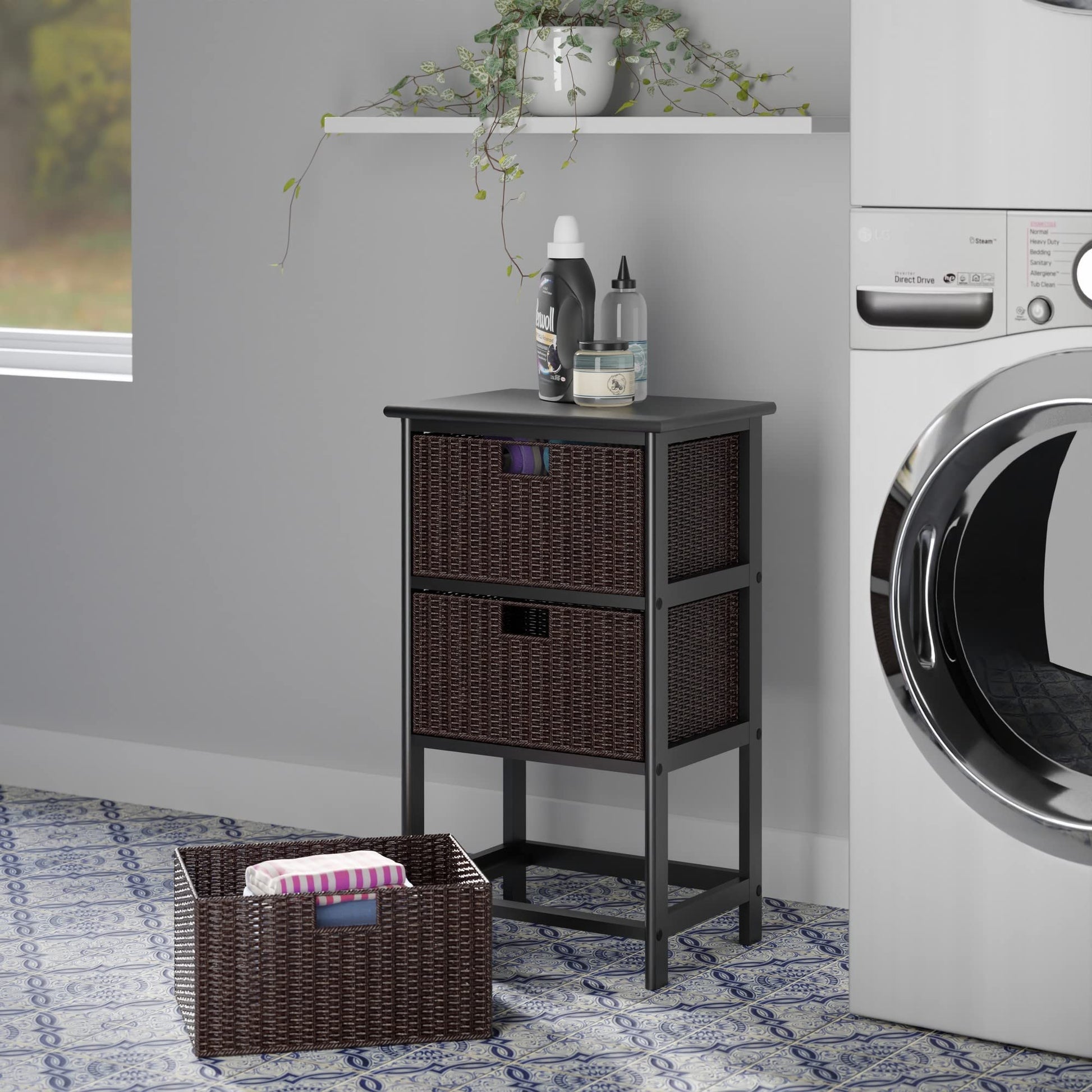 Winsome Omaha Home Storage Rack with 3 Baskets, Stackable Storage Bins for Home Organizing
