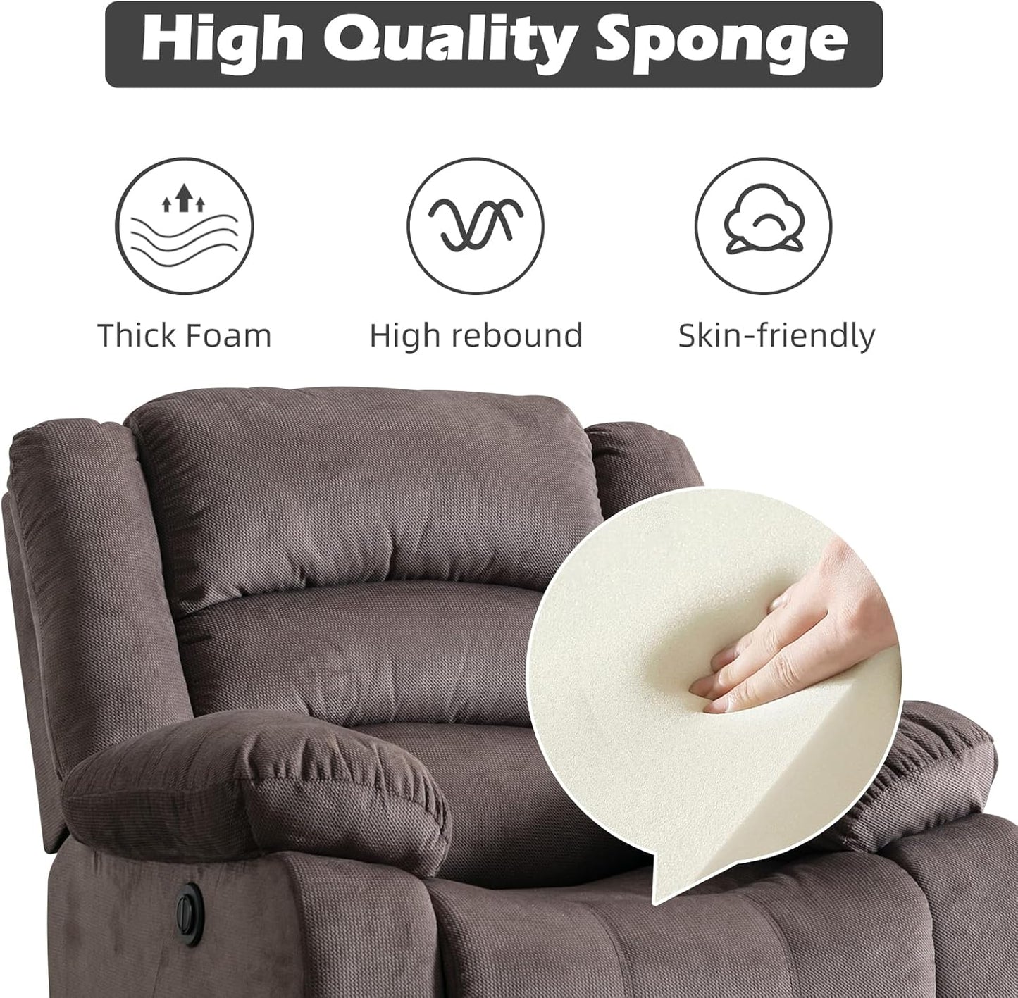 EBELLO Classic Power Recliner Chair, Oversized Electric Reclining Chair with Overstuffed Cushion and Back, Soft Fabric Adults Single Recliner Sofa for Living Room, Brown