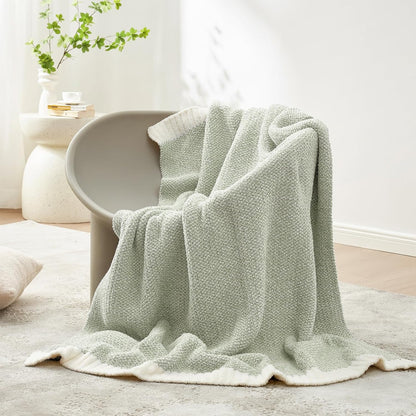 Snuggle Sac Heather Sage Green Throw Blanket for Couch, Reversible Super Soft Knitted Blankets Warm Cozy Fuzzy Throws for Sofa, Bed, Camping, Sage Green, 50x60 inches