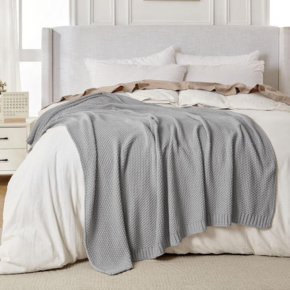 Joydeco Chunky Cable Knit Throw Blanket, Lightweight 100% Cotton Soft Cozy Throw Twin Blanket for Couch Bed and Sofa, Rustic Breathable Farmhouse Blanket Gift for Women Men(Grey, 51"x63")