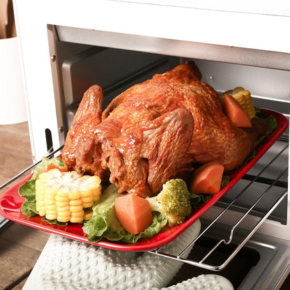 Vicrays Ceramic Rectangle Serving Platters - 14" 12" 10" Porcelain Serving Trays Plates for Party BBQ Appetizers Sushi Dessert - Microwave Oven and Dishwasher Safe - Set of 3 Red