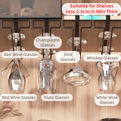 LINFIDITE Wine Glass Holder 2PCS Stemware Rack Hanger Under Cabinet Wine Glass Rack Kitchen Hanging Storage Rack Organizer,Black
