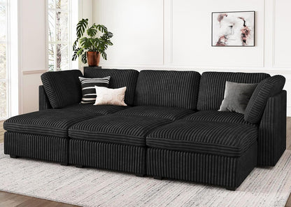 Belffin Modular Sectional Sofa with Sleeper Sofa, Oversized Cloud Couch with Extra Deep Seat, Upholstered 6 Seat Sectional Couches for Living Room, Plush Corduroy Black