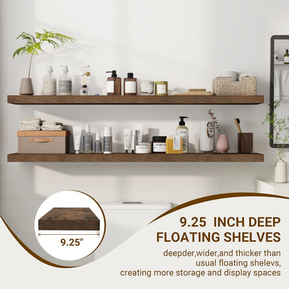 55 Inch Floating Shelves, 55"x9.25"x1.5" Inch Deep Floating Shelves for Wall, Wooden Shelves for Bathroom, Bedroom, Living Room, Brown