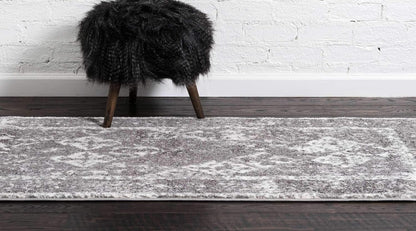 Unique Loom Rosso Collection Vintage, Traditional, Bohemian, Geometric, Distressed, Southwestern Area Rug, 2' 0" x 6' 0", Gray/Ivory