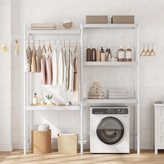 Double Row Over Washer and Dryer Storage Shelves, Laundry Room Organization and Storage, Heavy Duty Laundry Room Shelves, with Adjustable Height, 5-Tier