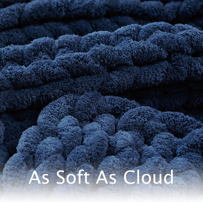 Esterra Chunky Knit Throw Blanket Newly Upgraded Heavy Tighter Version, Handmade Chenille Throw Super Soft, Thick Yarn Cable Knit Crochet Throw Blanket for Couch Bed Sofa, 50"x60", Navy Blue