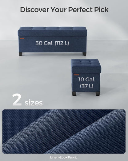 SONGMICS Storage Ottoman Bench, Foldable Foot Rest with Legs, 15 x 43 x 15.7 Inches, End of Bed Bench, Storage Chest, Load up to 660 lb, for Living Room, Bedroom, Entryway, Midnight Blue ULSF018I01
