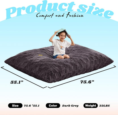 Hobestluk 3 in 1 Bean Bag Chair Giant Bean Bag Chairs for Adults with Plaid Cover Convertible Bean Bag Floor Cushion with Machine Washable Cover for Living Room (Plaid Dark Grey)
