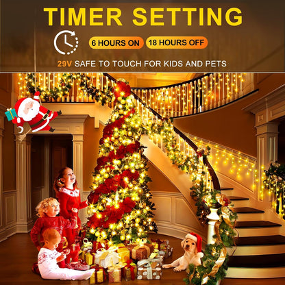 KNONEW 99ft 960 LED Christmas Lights Outdoor Decorations with 180 Drops, 8 Modes Curtain Fairy Light, Clear Wire LED String Light Indoor Decor for Wedding Party Christmas(Warm White)