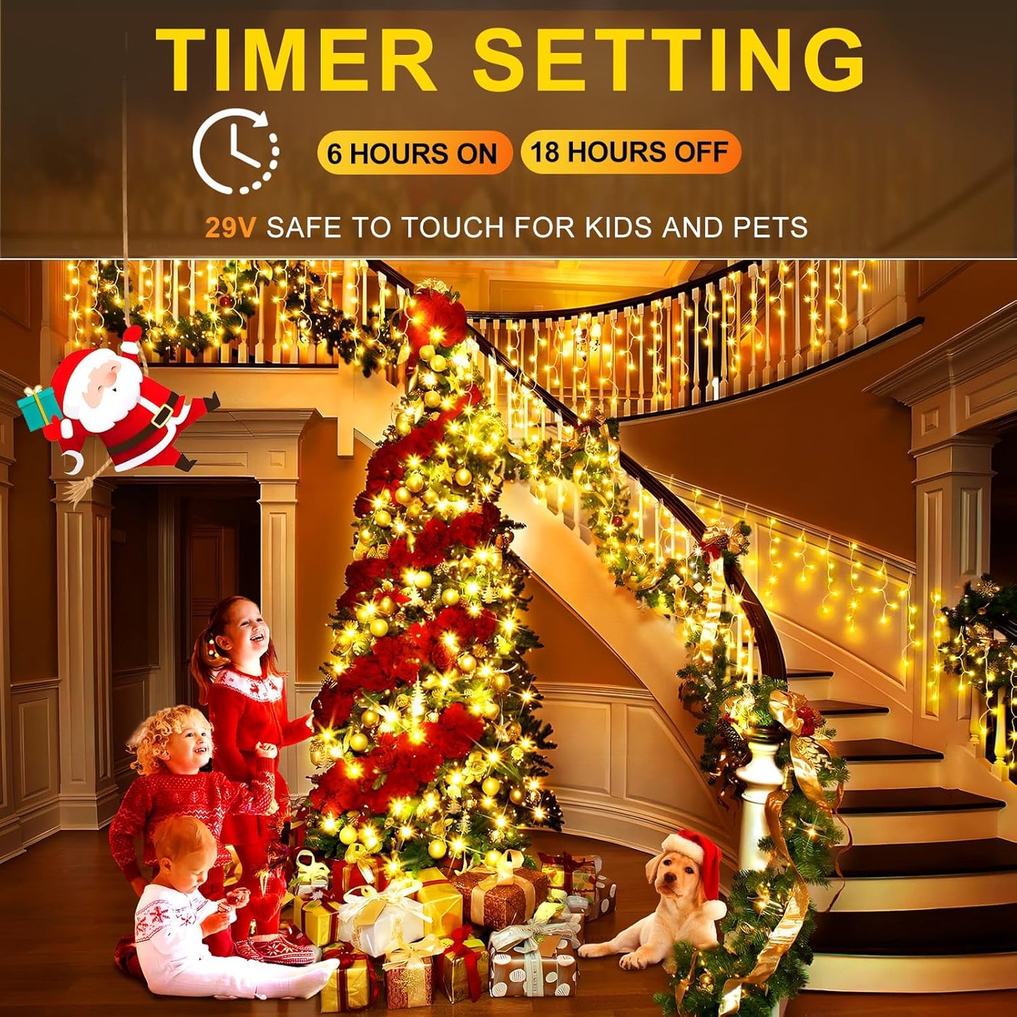 KNONEW Christmas Lights Outdoor Decorations 400 LED 33ft 8 Modes Curtain Fairy String Light with 75 Drops, Clear Wire LED String Light Indoor Decor for Wedding Party Christmas Decorations Warm White