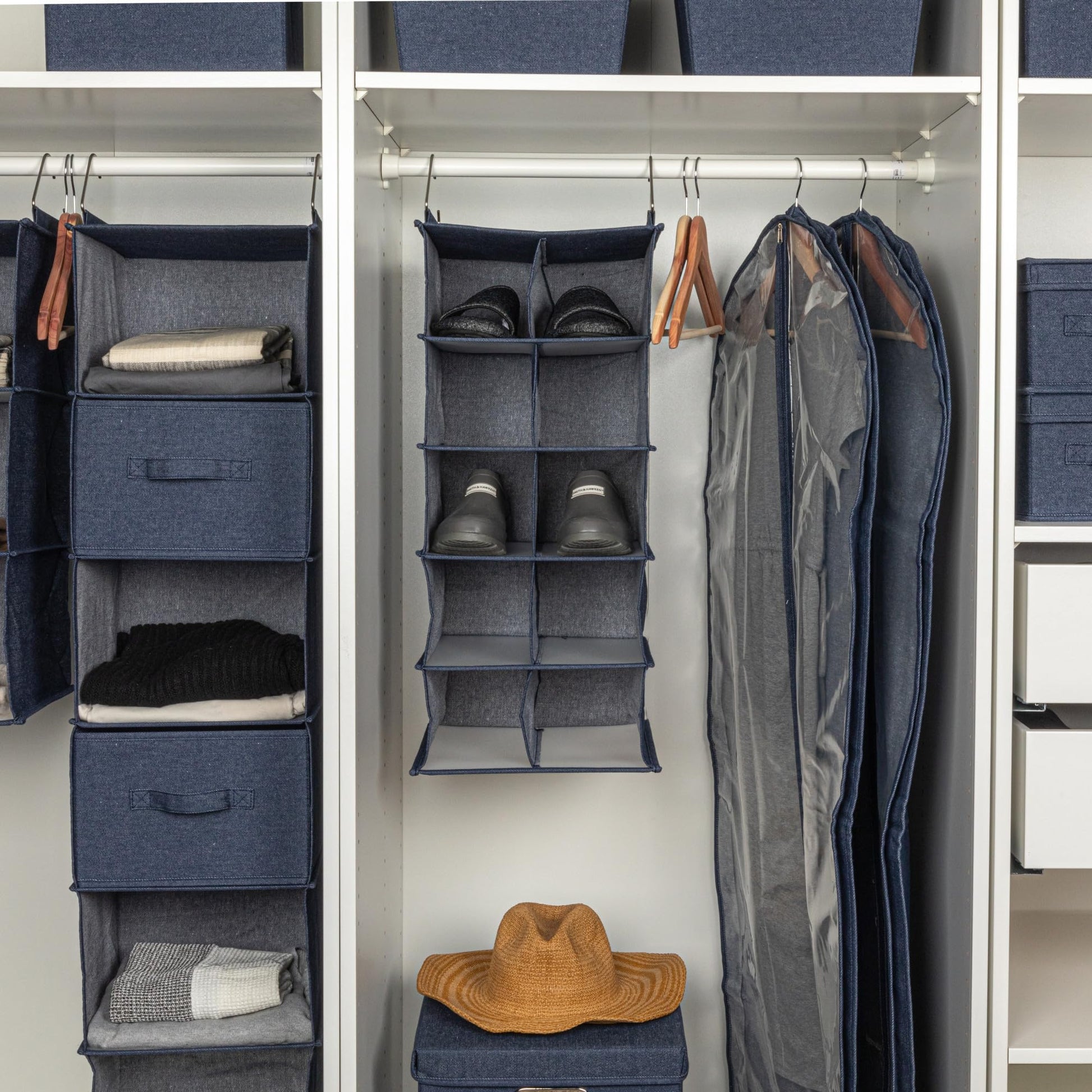 Household Essentials Hanging Cotton Blend and Plastic Closet Shoe Organizer with 10 Storage