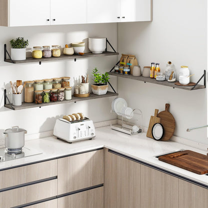 Heimlove 48 Inch Large Floating Bookshelves Set of 3,Wall Mounted Bookshelves,Heavy Duty Bracket Shelves for Living Room,Bedroom,Kitchen,Laundry Room Storage & Decor,Rustic Silver Grey