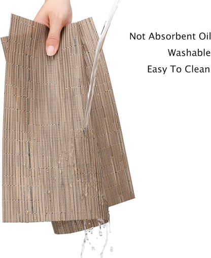 Myir JUN Placemats Set of 8, Vinyl Woven Placemats Place Mats Indoor Set of 8 Washable Table Mats Non-Slip Place mats for Dining Table (Light Brown, Set of 8)