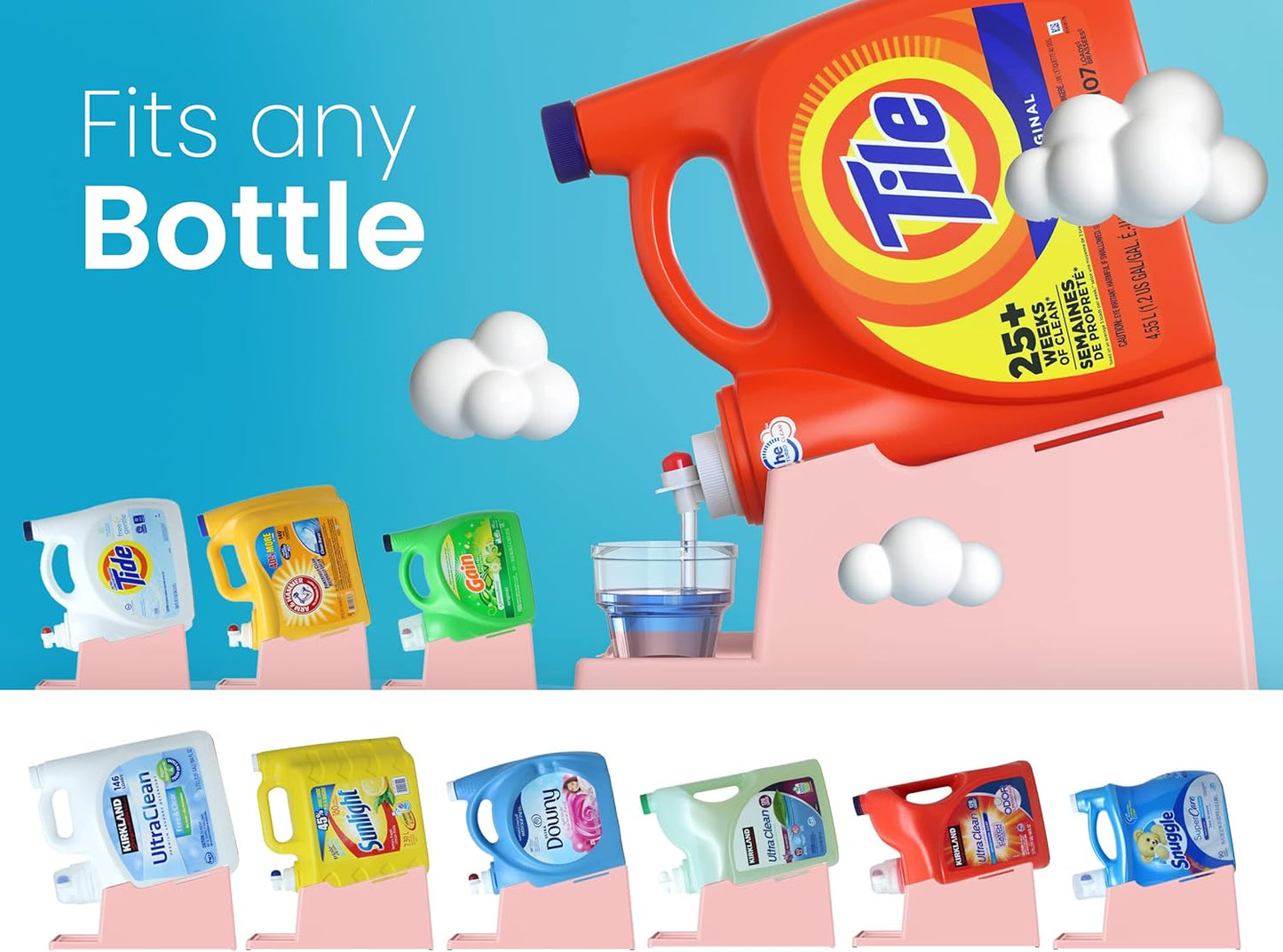 TidyFriend Laundry Detergent Holder Stand Organizer with Drip Tray, 3 Pack Laundry Soap Holder with Non-Slip Rubber Feet for Washing Space Organization, Angled Downward Slope for Easy Pouring (Rose)