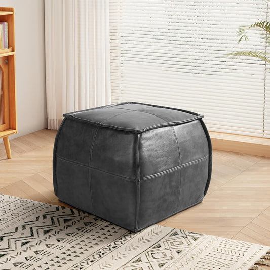Leather Ottoman,Handmade Stuffed Square Ottoman,Genuine Leather Pouf, Foot Rest Pouf,Comfortable