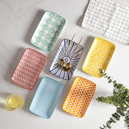 Selamica Ceramic Rectangular Salad Plates Set of 4, Small Serving Plates for Appetizers, Sushi, Fruit, Assorted Colors