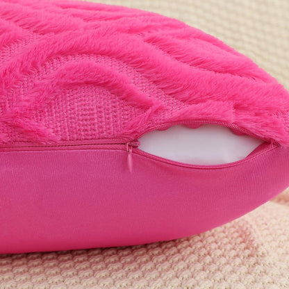 decorUhome Fall Throw Pillow Covers 22x22 Inch Set of 2, Soft Plush Decorative Faux Fur Hot Pink Solid Couch Pillow Covers, Accent Farmhouse Neutral Square Euro Pillow Cases for Sofa Bed Living Room