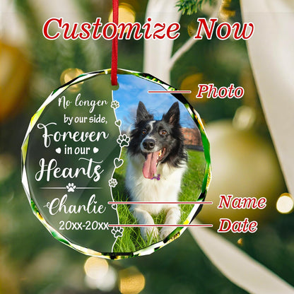Personalized Memorial Pet Glass Ornament - Custom Picture Christmas Ornaments, Dog Forever in Our Hearts Hanging Ornament Xmas Tree Decor for Dog Lovers
