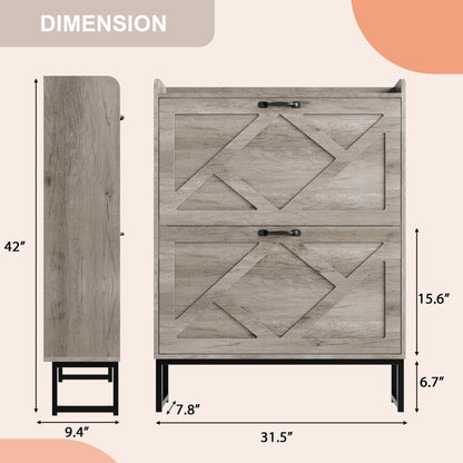 Nicetree Shoe Storage Cabinet with 2 Flip Drawers, Freestanding Shoe Organizer, Shoe Cabinet with