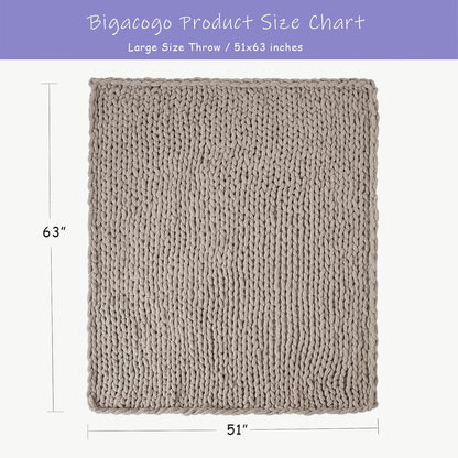 Bigacogo Chunky Knit Throw Blanket for Couch, 51x63 inches, 100% Hand Knitted with Thick Jumbo Chenille Yarn, Cozy Soft Large Rope Knot Cable Crochet Blankets for Sofa Bed Living Room, Taupe