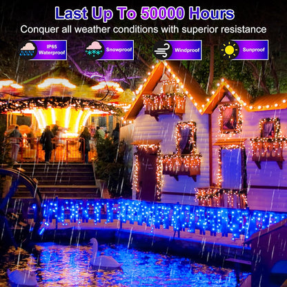1332 LED 132FT Christmas Lights with 296 Drops, 12 Modes Dimmable Blue Outdoor Hanging Lights with Timer Memory, Waterproof Curtain Lights for Home Bedroom Yard Indoor Tree Window Roof Fence Wedding