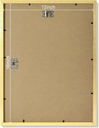 Vittanly 12x16 Picture Frames Set of 9, Shatter Resistant Plexiglass, Display 11x14 Pictures with Mat or 12x16 without Mat, Photo Frames for Wall Mount, Engineered Wood, Gold