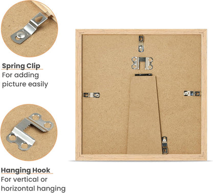 upsimples 8x8 Picture Frames, Natural Solid Wooden Picture Frames, Display 4x4 with Mat or 8 x 8 Without Mat, Wall or Tabletop, 1 Pack, Natural