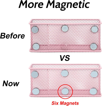 EASEPRES Magnetic Pencil Holder Set of 6 - Wire Mesh Storage Baskets Organizer with Strong Magnets - Perfect for Whiteboard, Refrigerator and Locker Accessories, Pink